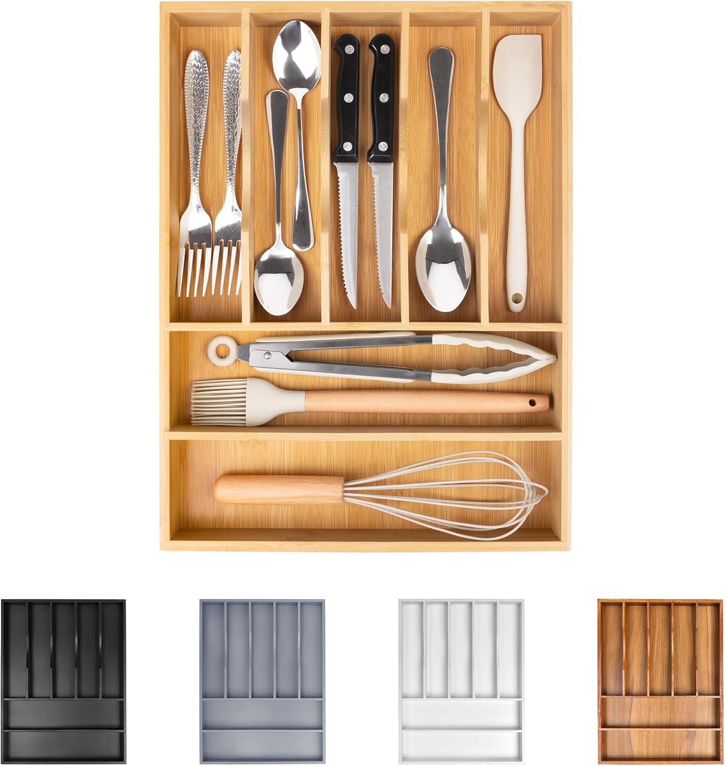 Bellsal Bamboo Silverware Drawer Organizer, Kitchen Utensil Drawer Organizers, 12"x15.7" Utensils