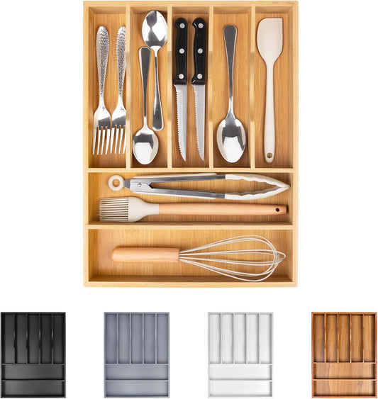 Bellsal Bamboo Silverware Drawer Organizer, Kitchen Utensil Drawer Organizers, 12"x15.7" Utensils