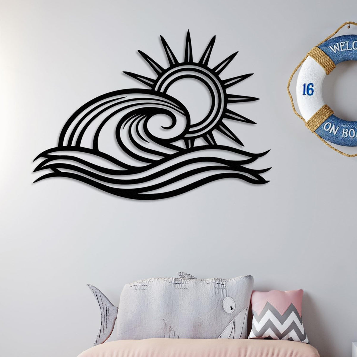 Wita Home Ocean Wave Metal Wall Art, Sun Beach Decor, Coastal Large Wall Sculpture for Home