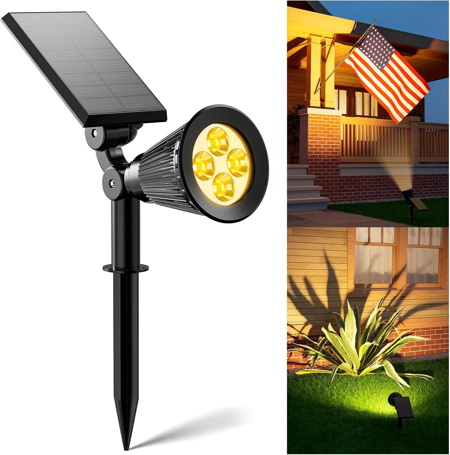 Solar Spot Lights Outdoor Waterproof for Flag, Tree, Plant, Sign, Statue, Mailbox, Bright LED