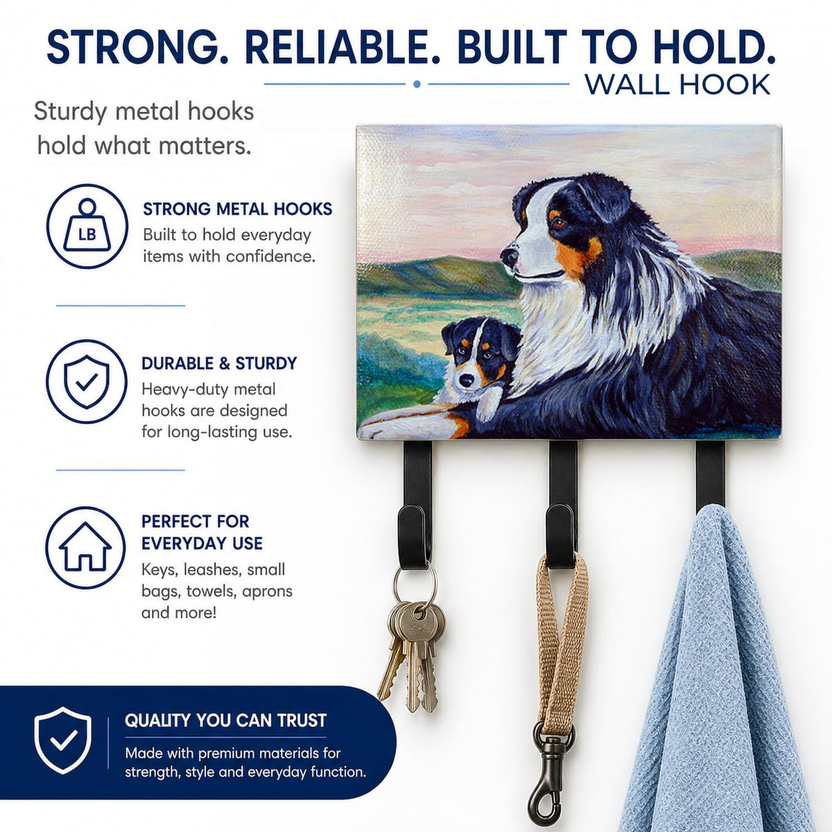 Caroline's Treasures 7511TH68 Australian Shepherd Leash or Key Holder, Wall Hooks, Key Hooks