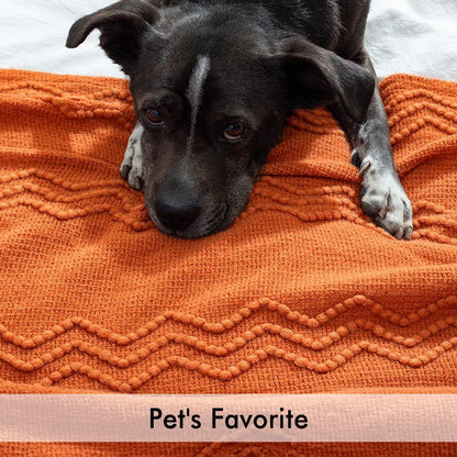 MIULEE Burnt Orange Knitted Throw Blanket for Couch Boho Textured Cozy Woven Blanket with Tassels