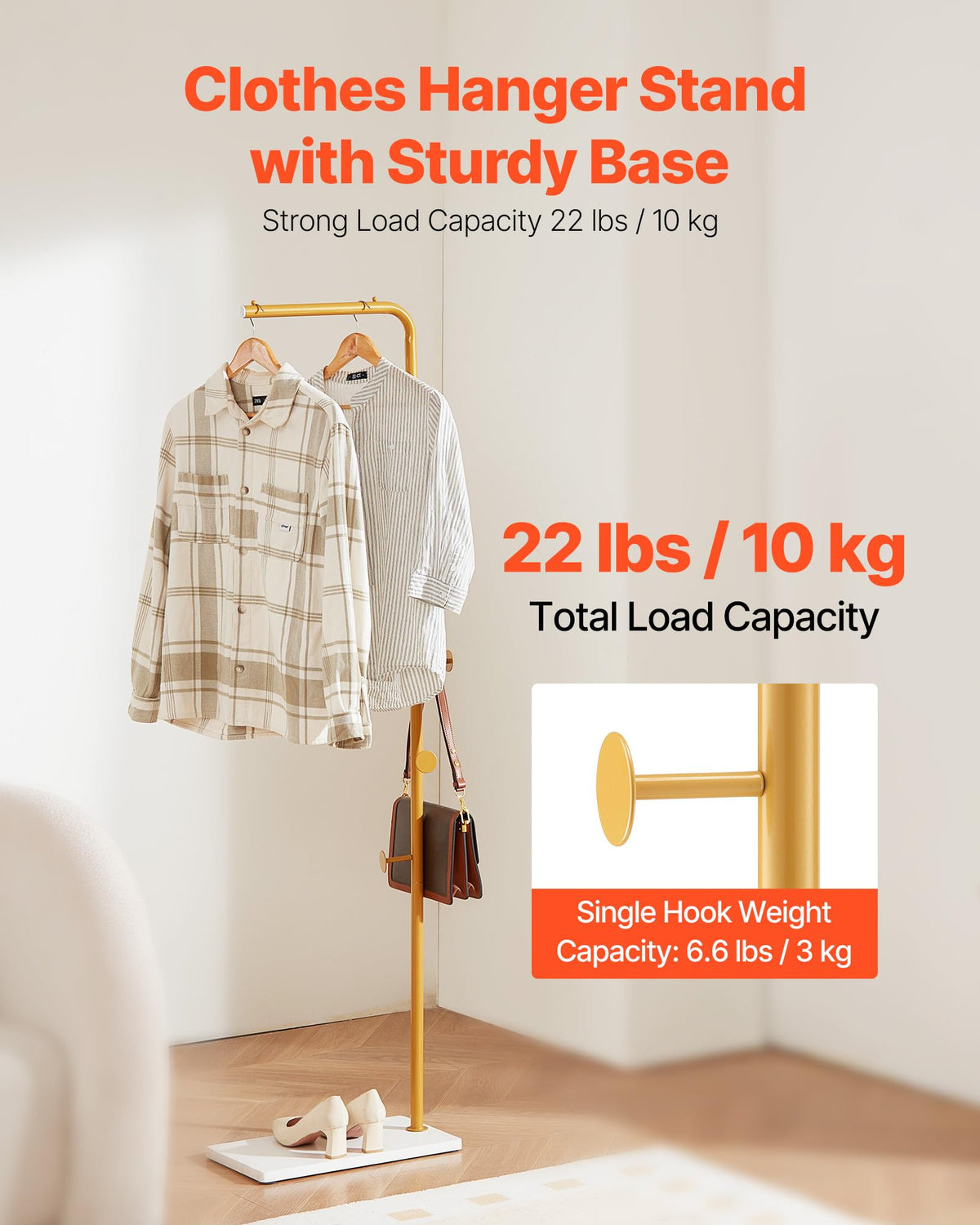 VEVOR Coat Rack, Freestanding Coats Rack Stand with Quartz Stone Base & 3 Round Hooks, Free