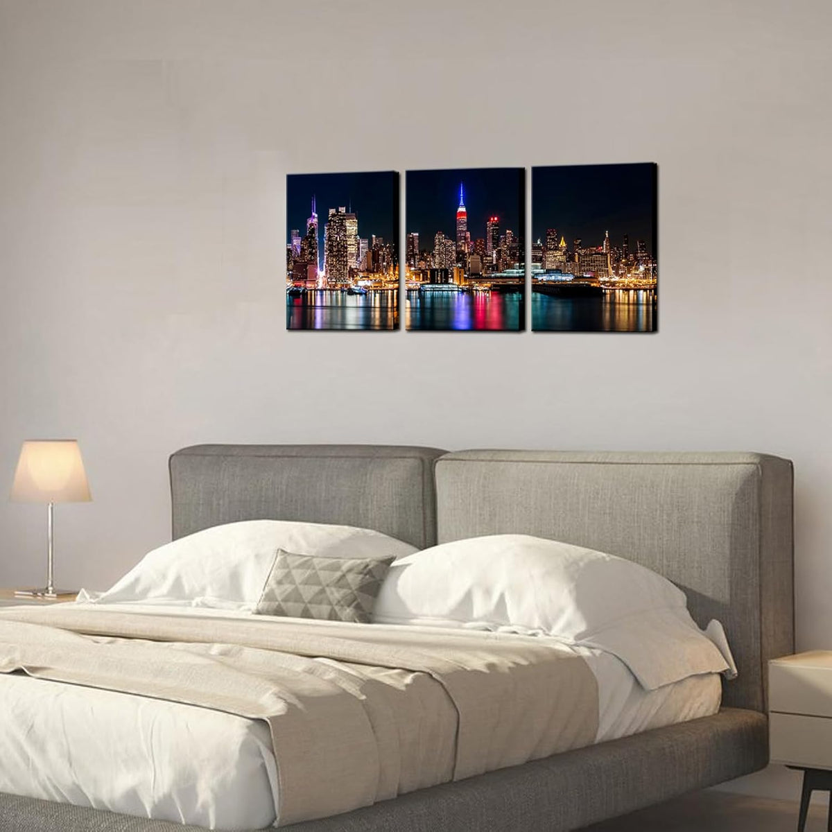 Biuteawal New York City Canvas Wall Art Manhattan Skyline Night View Picture Painting Modern Giclee