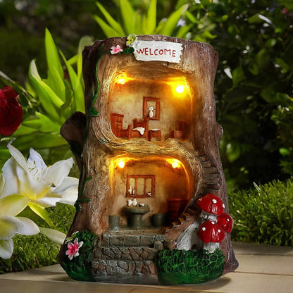 Solar Light Gnome Fairy Garden House for Outside, Big Size Fairy Miniature Buildings Accessories
