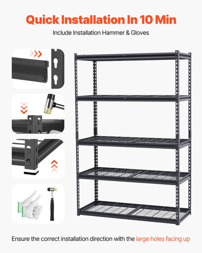 VEVOR Storage Shelves, 3000 lbs, 5 Tier Heavy Duty Garage Shelving, 20" D x 48" W x 72" H