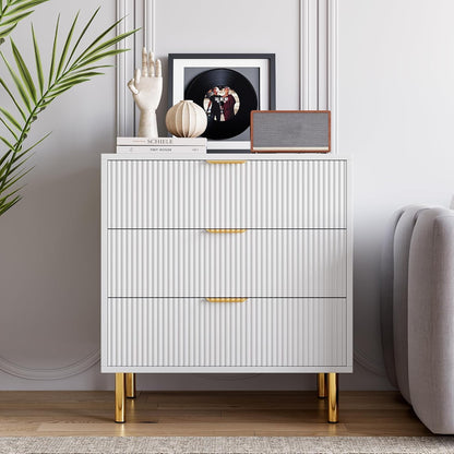 GAOMON 3 Drawer Dresser, Wood Chest of Drawers Organizer Storage with Gold Handle, Small Storage