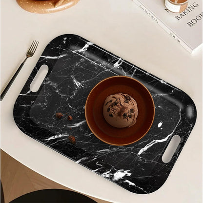Serving Trays with Handles, 14.5 x 9.8 inch Rectangular Plastic Tray for Restaurant, Kitchen, Black