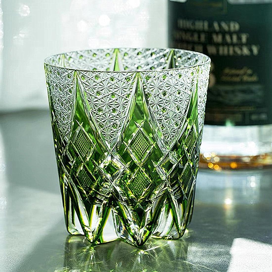 JEKE Edo style Hand Carved Drinking Glass Crystal Whisky Glass 340ml Tumbler For Whiskey