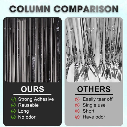 3 Pack 3.3x8.2 Feet Black Foil Fringe Backdrop Curtains, Tinsel Streamers Birthday Party