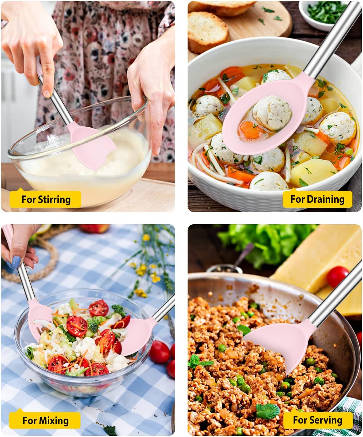 Pack of 2 Large Silicone Cooking Spoons,Non Stick Solid Basting Spoon,Heat-Resistant Kitchen