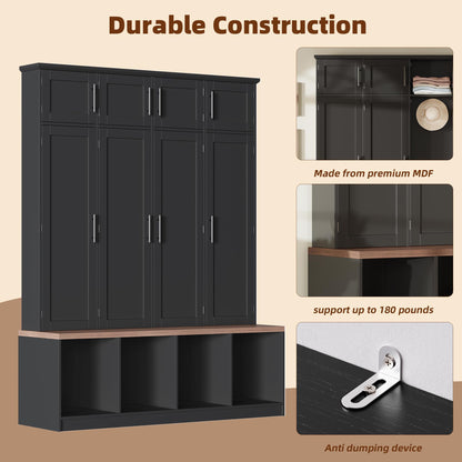 Hall Tree with Bench and Shoe Storage Compartments, Particle Board Multi-Functional Entryway