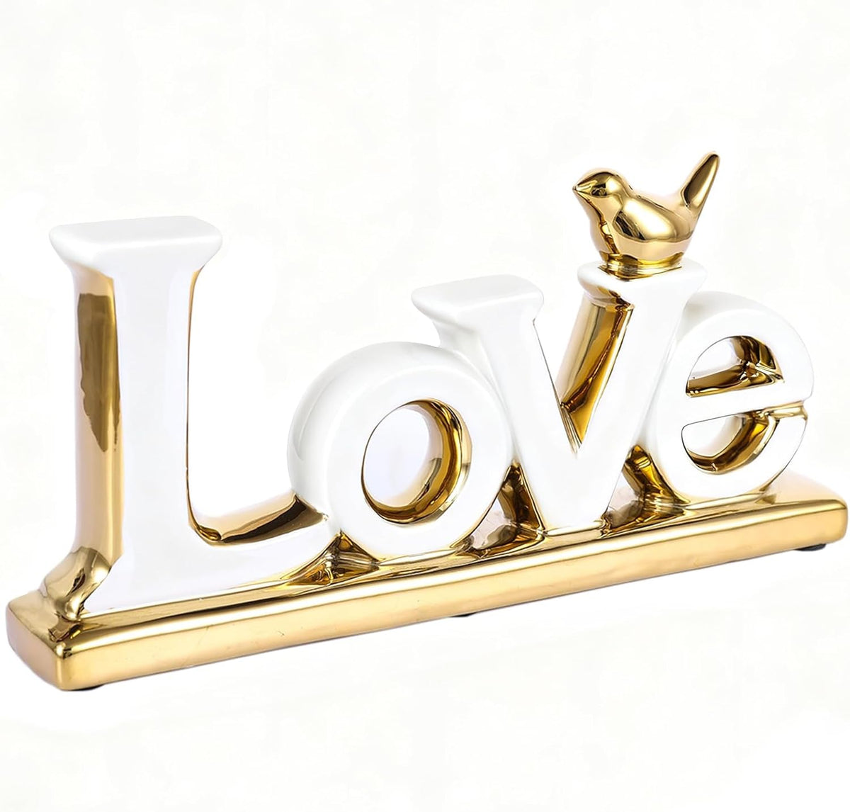 Love Sign Decoration - White & Gold Modern Bird Sculpture Statue, Personalized Love Decor for