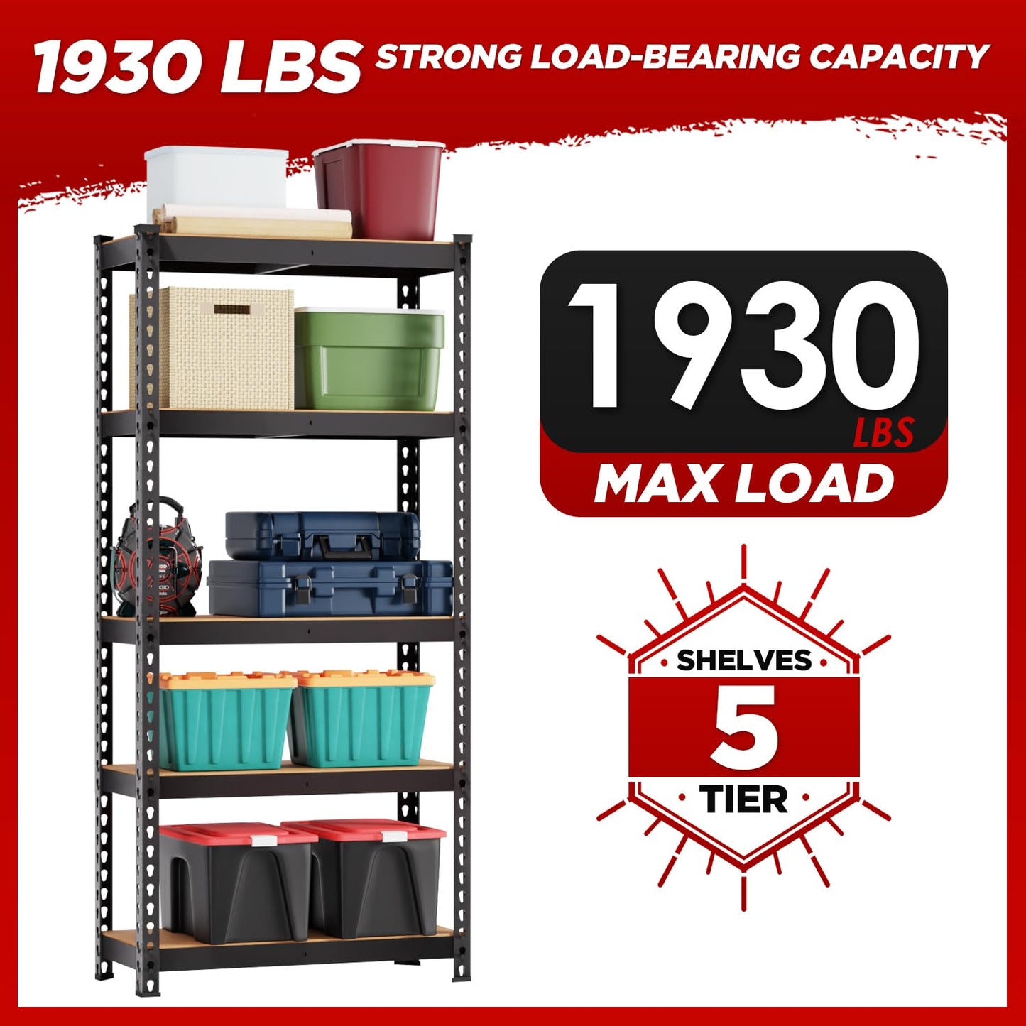 BestOffice 5 Tier Storage Shelves Adjustable Garage Shelves 15.7" D x 35.4" W x 72" H Heavy Duty