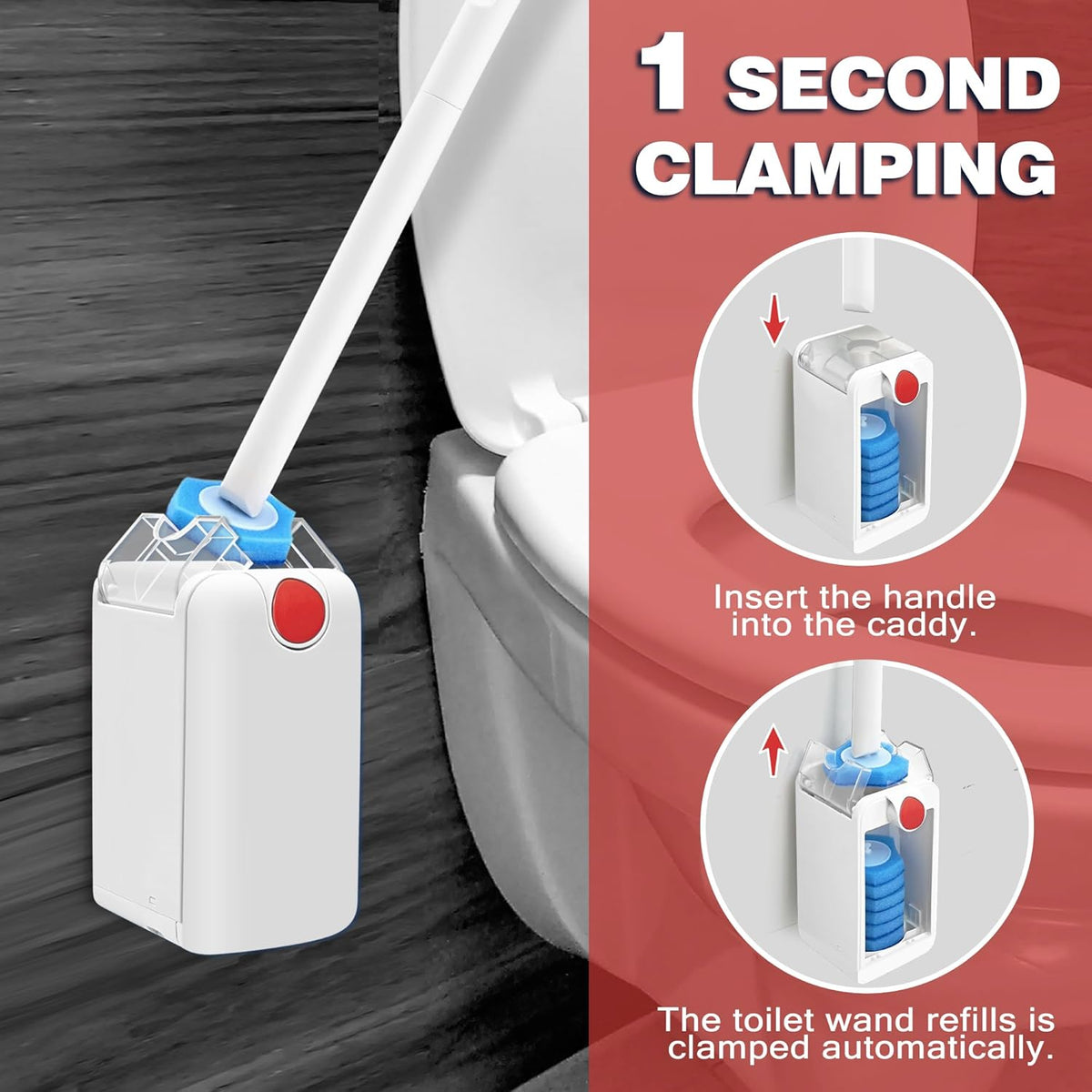 JEHONN Disposable Toilet Bowl Cleaner Wand with Upgraded Clamping System, Wall Mounted Bathroom