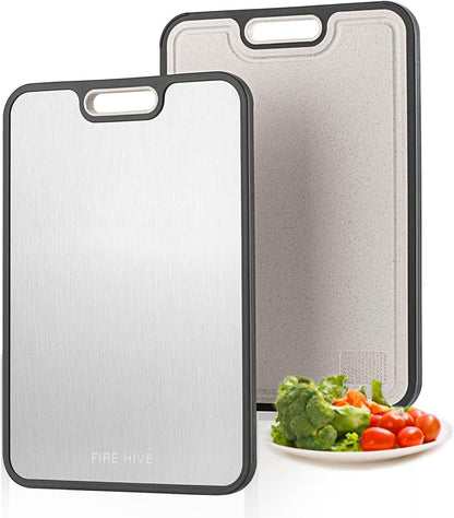 FIRE HIVE Kitchen Stainless Steel Cutting Board,Double-Sided Multi-Functional Cutting Boards,Large