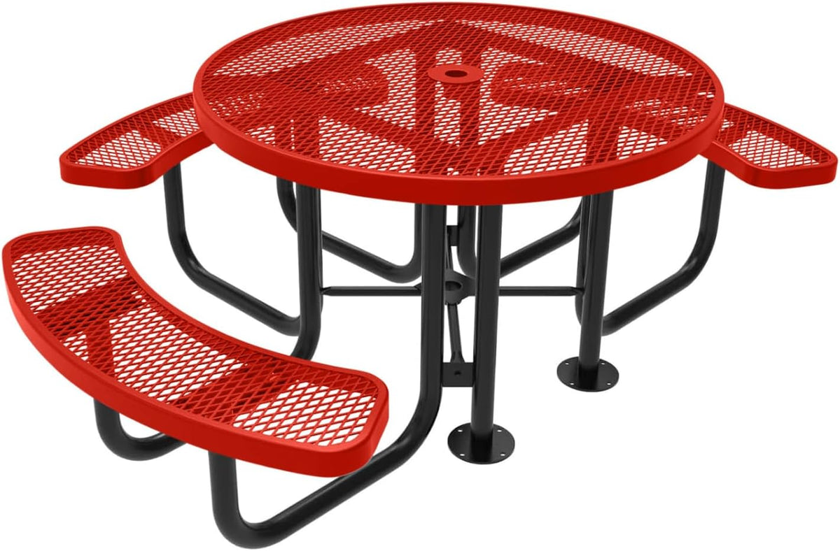 Heavy-Duty Portable Outdoor Picnic Table with Umbrella Hole, Expanded Metal Patio Dining Furniture