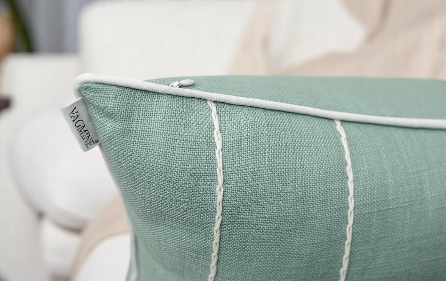 VAGMINE Hand Embroidered Daisy Accent Throw Pillow Cover - 18x18 Inches Square - 100% Cotton Light