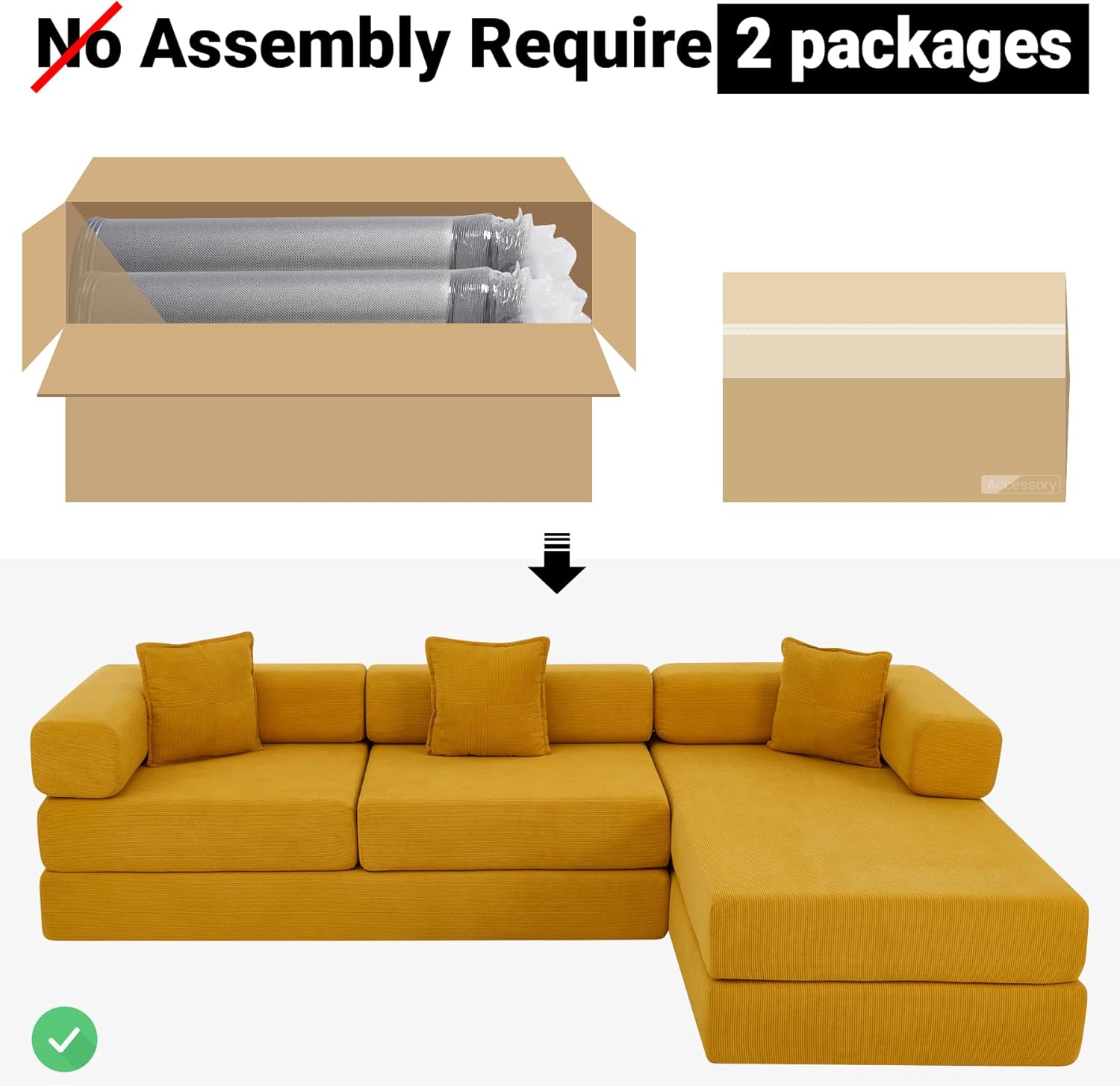 108" Oversized Convertible Sleeper Sofa Bed, Corduroy L Shape Sectional Couch, Folding Sofa Bed