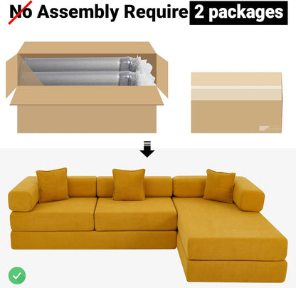 108" Oversized Convertible Sleeper Sofa Bed, Corduroy L Shape Sectional Couch, Folding Sofa Bed