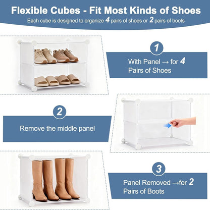 DUMOS 8-Tier Shoe Storage Cabinet with Door, Stackable, 32 Pairs, White