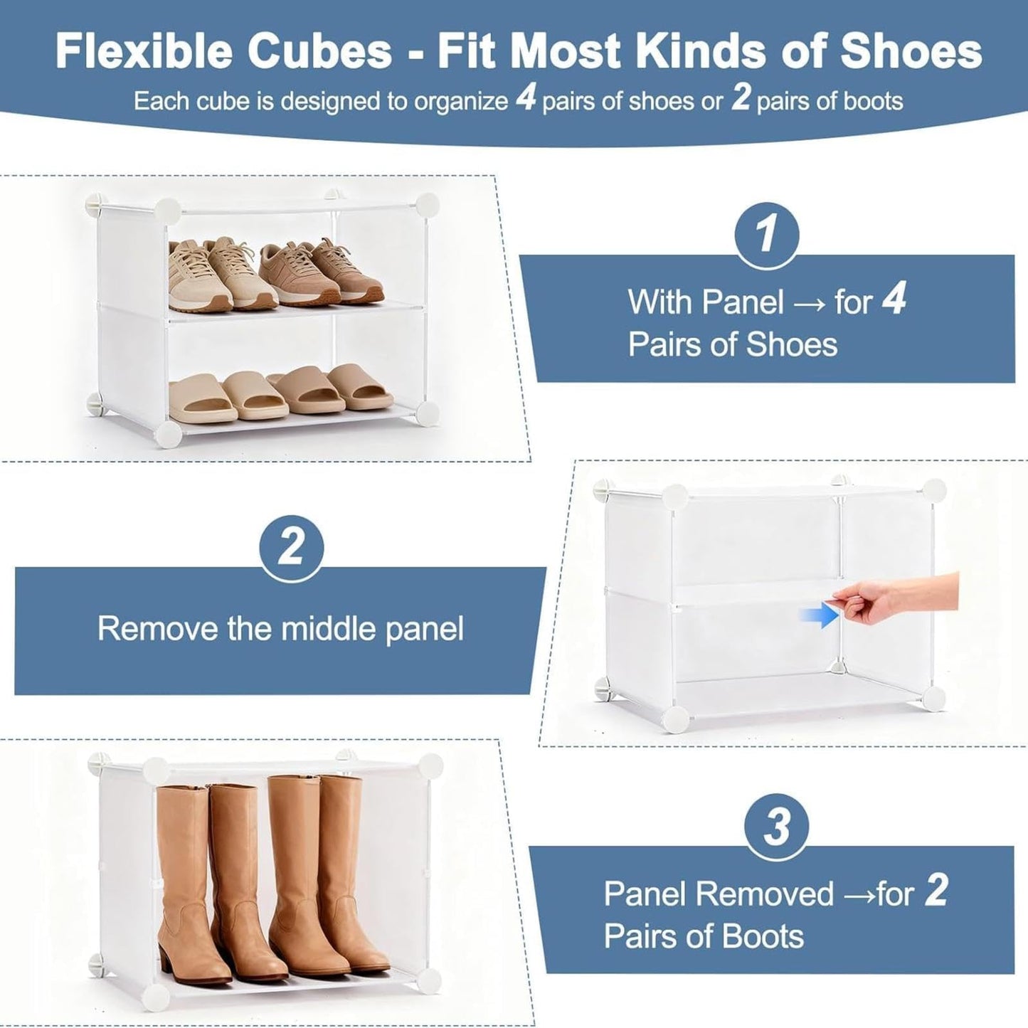 DUMOS 6-Tier Shoe Storage Cabinet with Door, Stackable, 24 Pairs, White