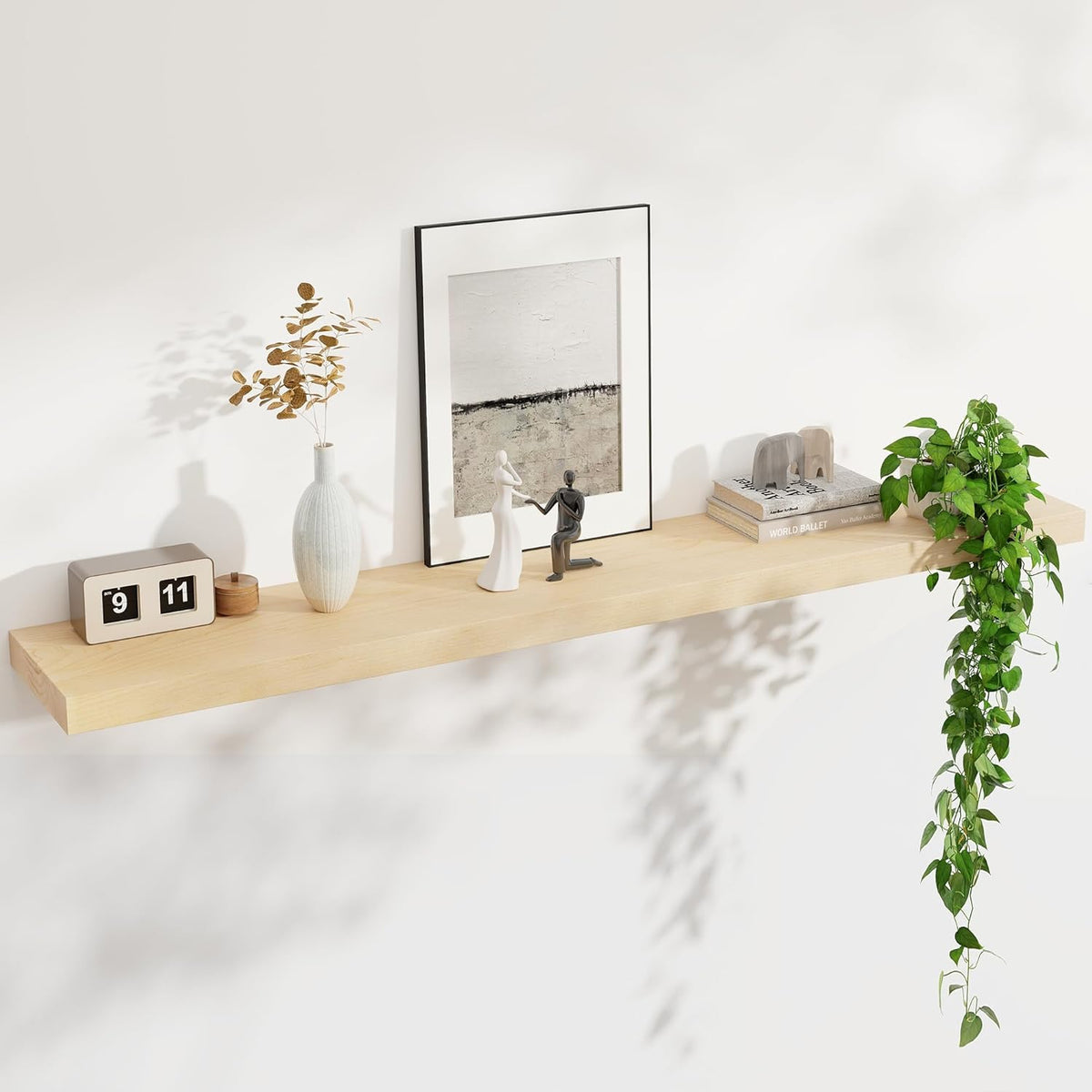 Floating Shelves for Wall, USA-Sourced Maple Wood 55 Inch Long Wall Shelves, Natural Wooden Mounted