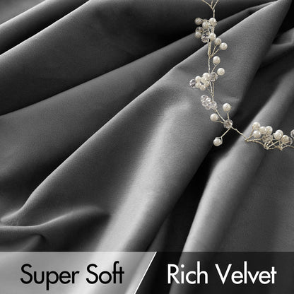 MIULEE Grey Velvet Curtains 96 inches Long 2 Panels - Luxury Pinch Pleated Room Darkening Window
