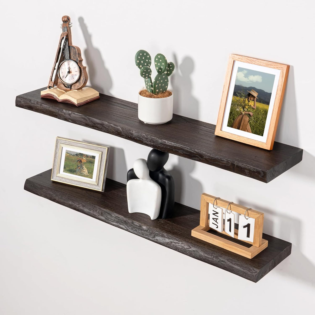 Axeman 32 inch Floating Shelves for Wall - 8'' D Live Edge Rustic Solid Elm Wood Floating Shelves