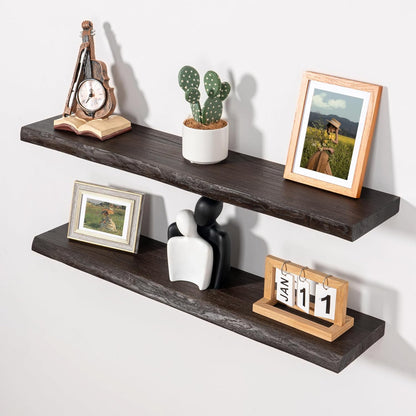 Axeman 32 inch Floating Shelves for Wall - 8'' D Live Edge Rustic Solid Elm Wood Floating Shelves