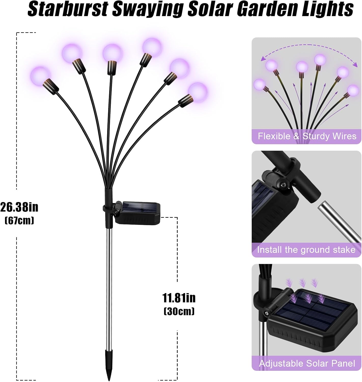 Solar Lights Outdoor Garden Purple – 36 LEDs Solar Firefly Lights, Purple Swaying Lights Outdoor
