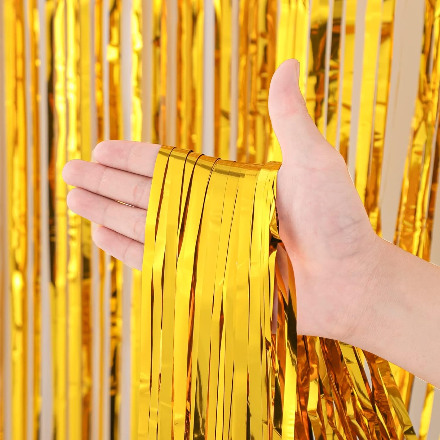 3 Pack 3.3x8.2 Feet Gold Foil Fringe Backdrop Curtains, Tinsel Streamers, Fringe Backdrop for 2025