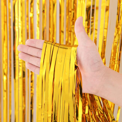 3 Pack 3.3x8.2 Feet Gold Foil Fringe Backdrop Curtains, Tinsel Streamers, Fringe Backdrop for 2025