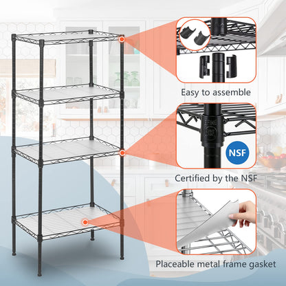 FDW 18L x 12W x 44H Wire Shelves Metal Shelf with 4 PP Sheets Storage Shelves 4 Tier Layer Storage