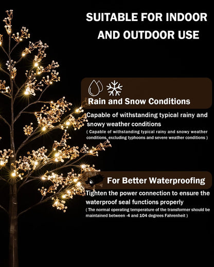 4ft Lighted Baby's Breath Tree with 64 Warm White LED Lights for Holiday Decor - Dimmable, UL