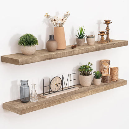 Floating Shelves Reclaimed Barnwood, 8" Deep Solid Wood Floating Shelf Wall Hanging Shelves with