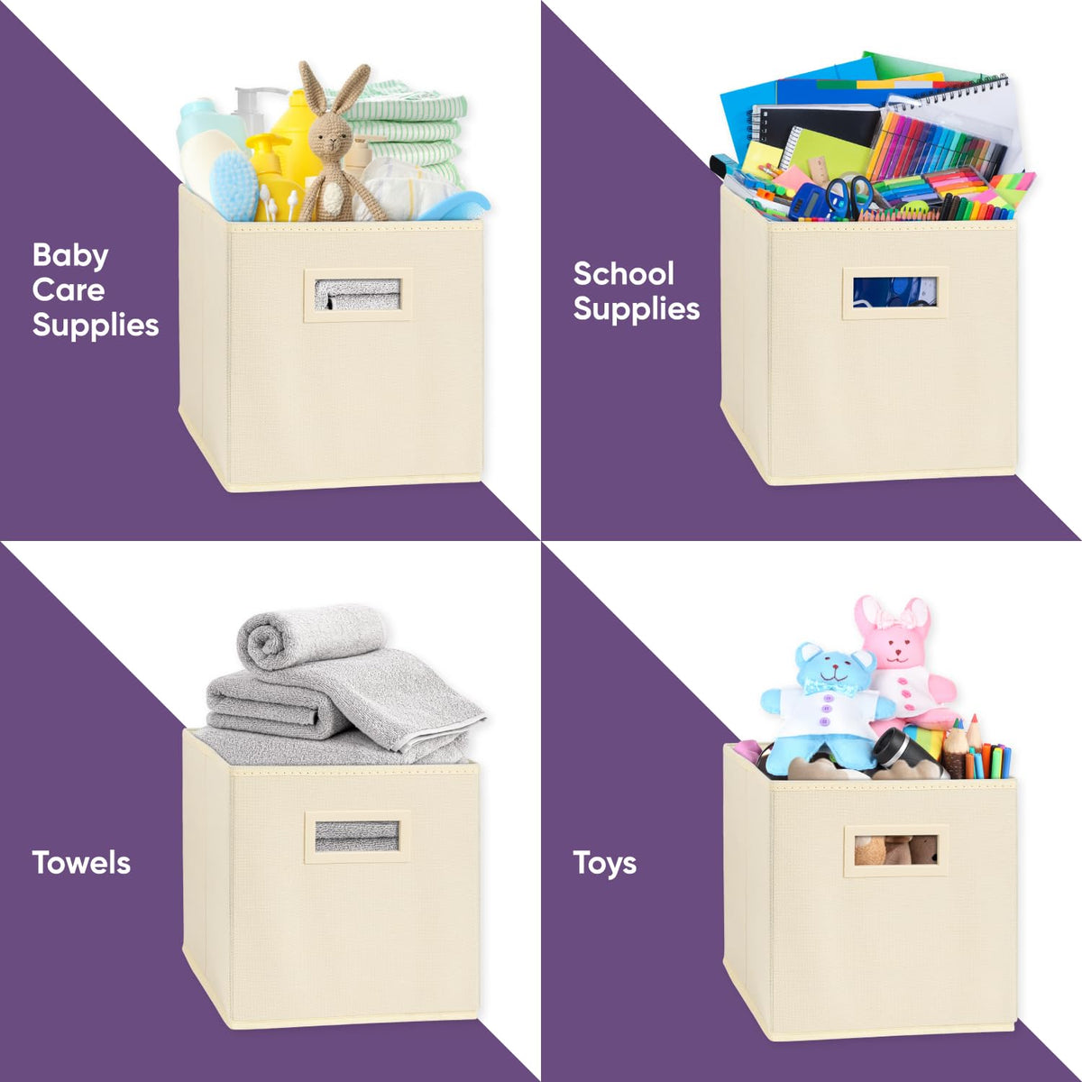 Superio Fabric Storage Basket for Shelves, Cube Bin for Cubby, 10.75 x 10.75 Foldable Open Storage