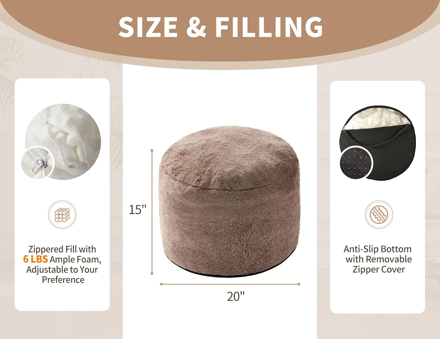 Round Pouf Ottoman 20"x15" Bean Bag Ottoman Soft Top Comfortable Small Foot Stool Foot Rest Pouf