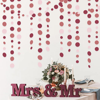 Burgundy Dusty Pink Decorations Circle Dot Garland Maroon Pink Hanging Polka Dot Streamer Banner