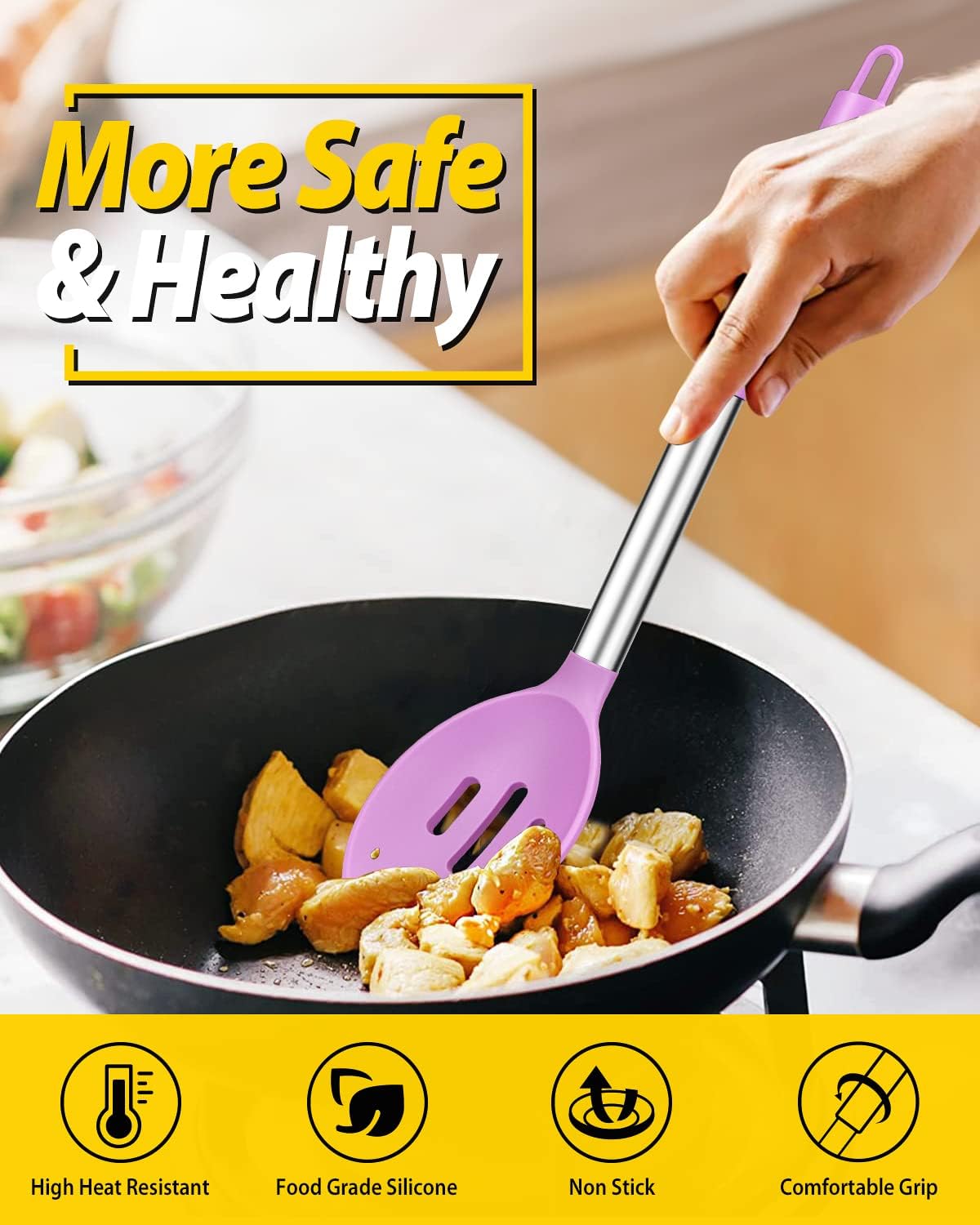 Pack of 2 Large Silicone Cooking Spoons,Non Stick Solid Basting Spoon,Heat-Resistant Kitchen