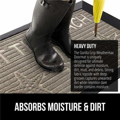 GORILLA GRIP 100% Waterproof All-Season WeatherMax Doormat, 47x35, US Designed Natural Rubber