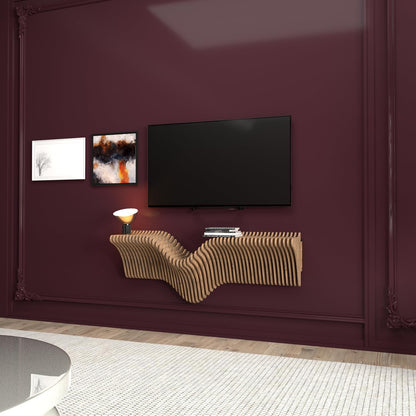 Parametrics 40 inch Floating Shelf TV Unit Modern Geometric Wooden Wall Piece Decor Natural Oak