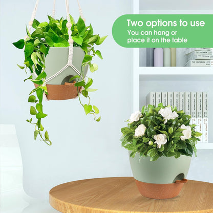 Hanging Planters for Indoor Outdoor Plants, 2 Pack Self Watering Hanging Pot with Drainage Holes