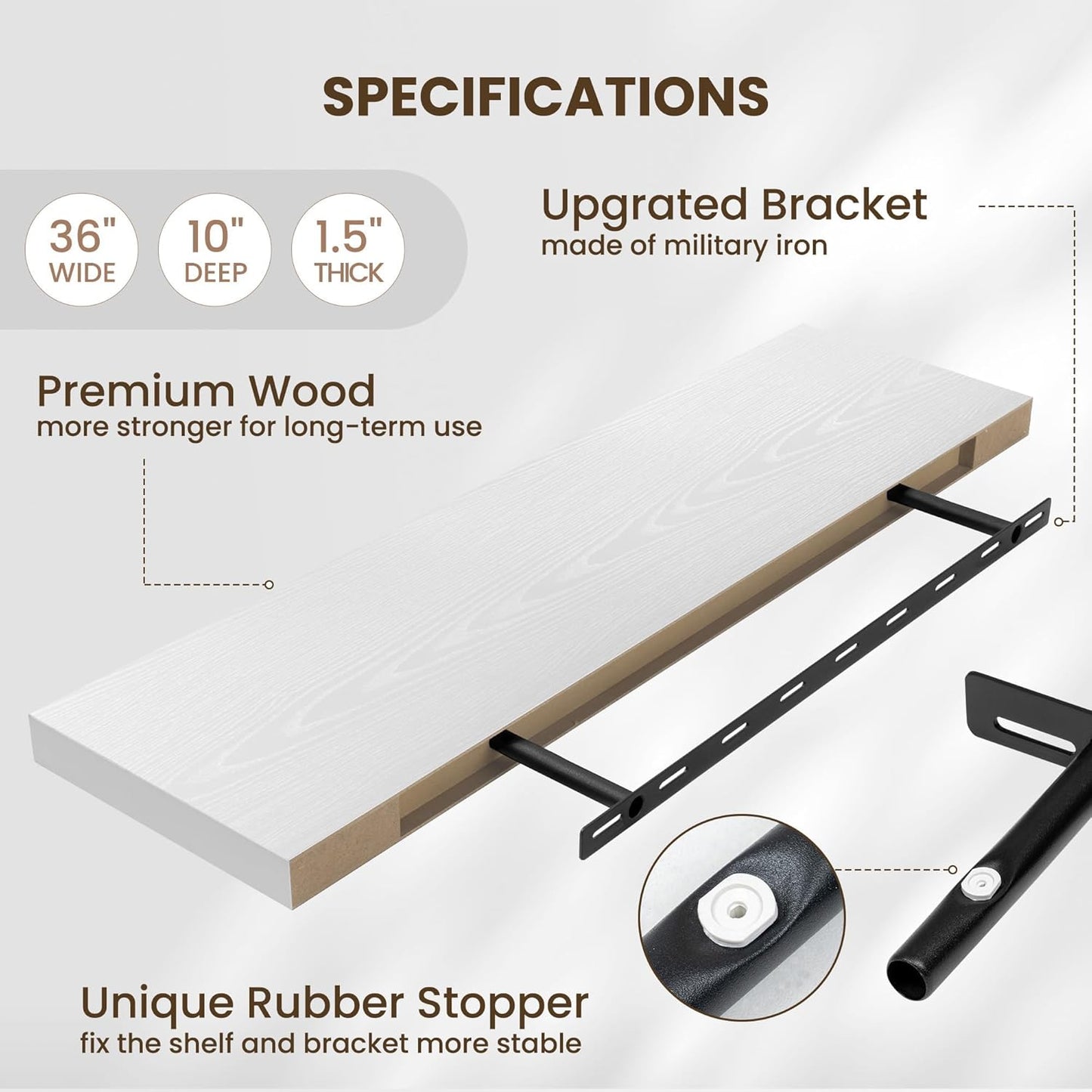 Floating Shelves Set of 2, 36 Inch Long Wooden Wall Shelves, 10 Inch Deep Wall Mounted Storage