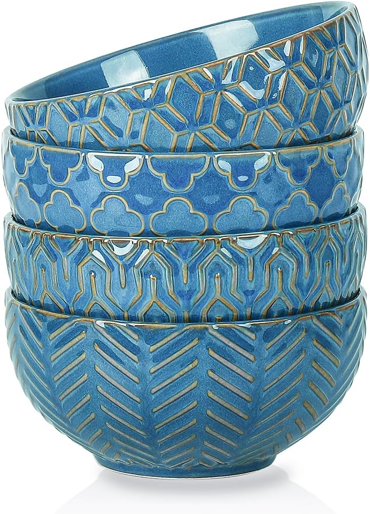 Sureasy Ceramic Cereal Bowls Set of 4-25 oz Blue Soup Bowls for Kitchen, Perfect for Soup, Pasta