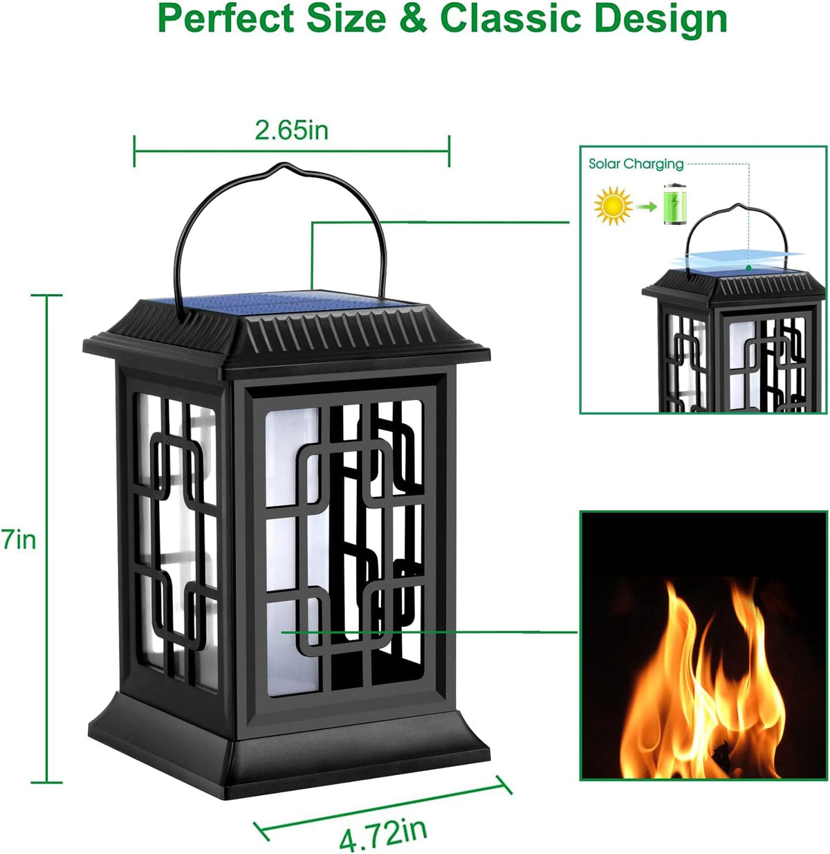Flickering Solar Lantern Outdoor, Waterproof Hanging Flame Solar Powered Lantern for Pathway