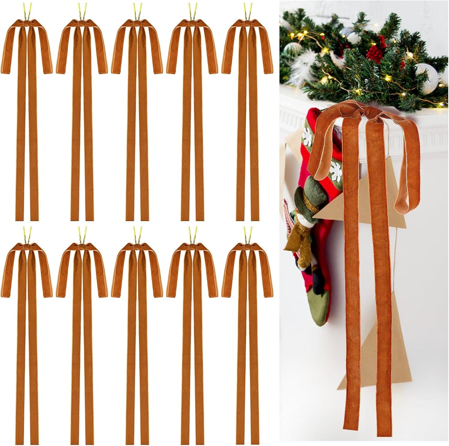 Draupnir 10 Pcs Velvet Christmas Bow 23.62x15.75 inch Velvet Bows for Christmas Tree Topper