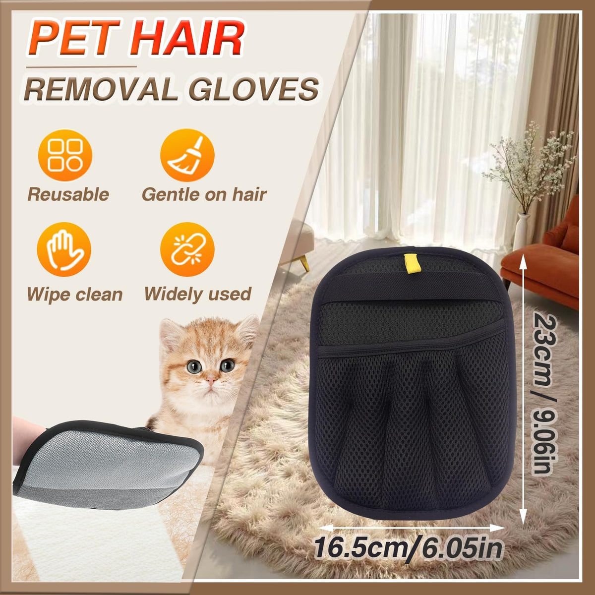 Upgraded Pet Hair Remover Glove - Reusable Electrostatic Five-Finger Gloves for Cat/Dog Hair