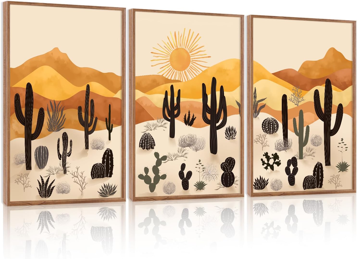 KAIRNE Cactus Canvas Wall Art,Desert Landscape Paintings,Aesthetic Abstract Prints Set of
