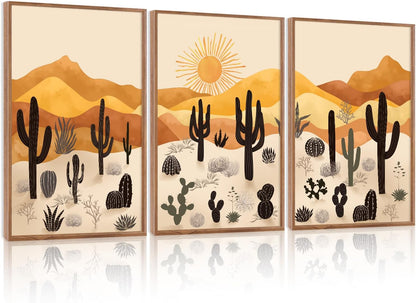 KAIRNE Cactus Canvas Wall Art,Desert Landscape Paintings,Aesthetic Abstract Prints Set of